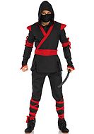 Ninja, maskeraddräkt med topp och byxor, huva